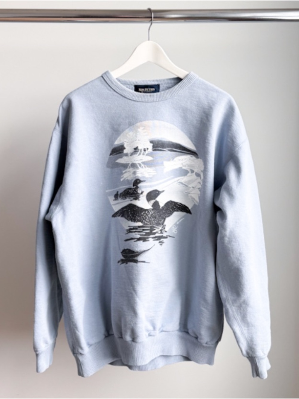 Vtg 90s Non-Fiction Tiger Brand Loon Sweatshirt Made in Canada L 26x28.25 Nature